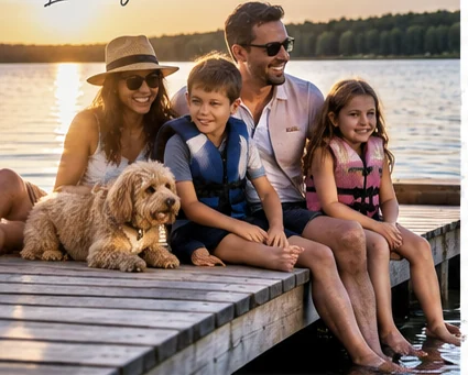 Family spending time together by the water