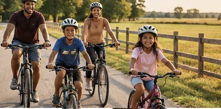 Family enjoying a bicycle ride outdoors